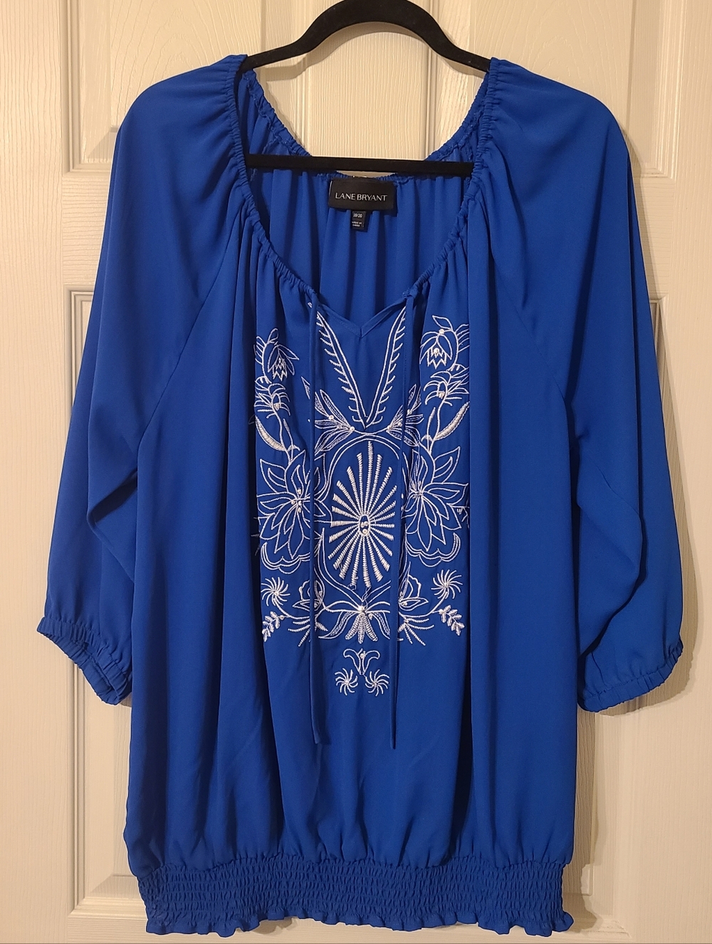Lane Bryant Cobalt Blue Embroidered Peasant Tunic